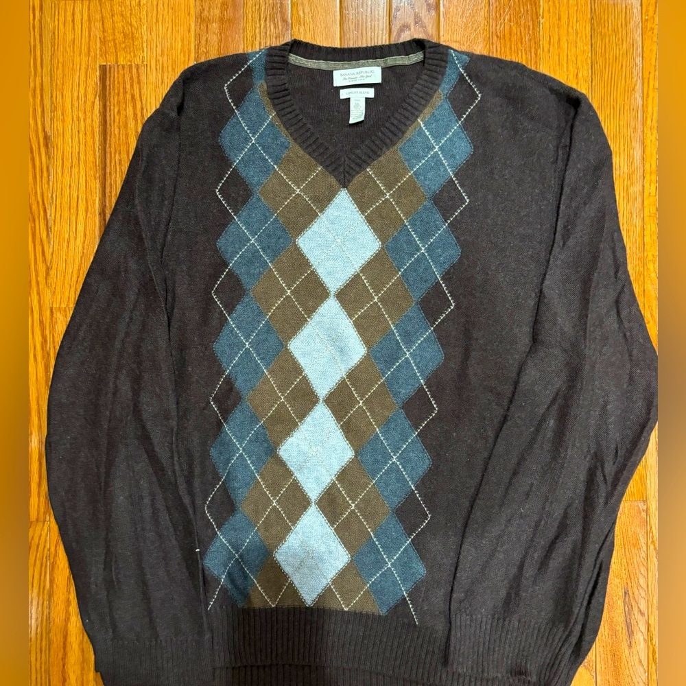 Banana Republic men’s argyle sweater luxury blend size xxl